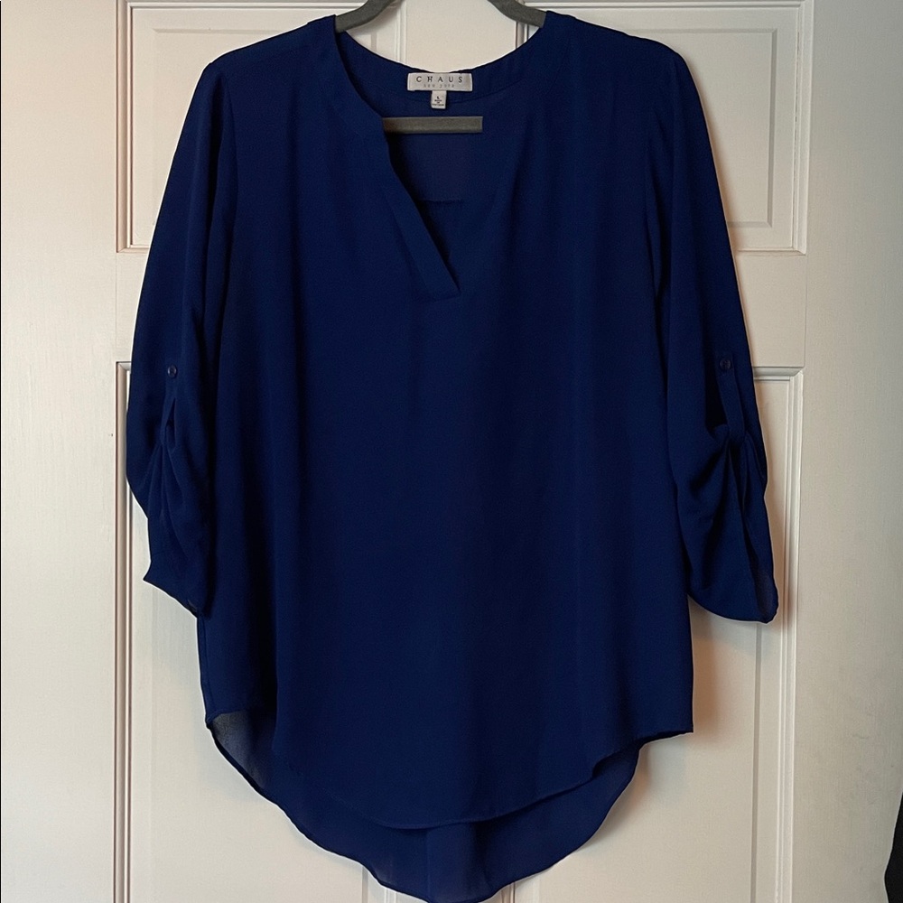 Chaus Deep Cobalt Blue V-Neck Blouse